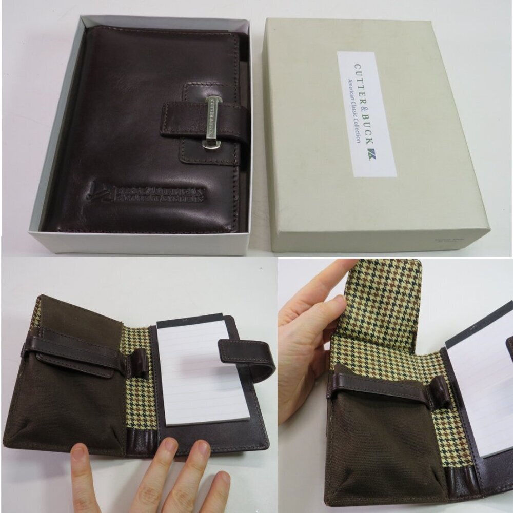 Cutter and Buck Genuine Leather Travel Wallet w Large Pocket & Notepad w Box
